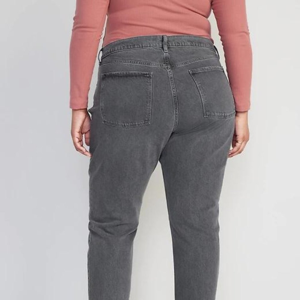 Old Navy High-Waisted Button-Fly Slouchy Straight Cut-Off Gray Jeans for Women - Picture 11 of 12